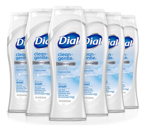 Dial Clean + Gentle Body Wash, Libre De Fragancia, 16 Fl Oz.