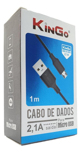 Cabo De Dados Micro-usb V8 Kingo Preto 1m 2.1a P/ Galaxy J6