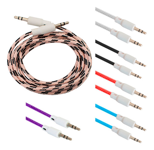 Cable Auxiliar Reforzado 1 Metro Mixto, Pack 20 Pza, 3.5mm
