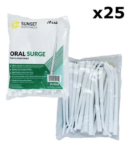 Eyectores Quirúrgico Canula Surge Oral Desechable Sunset 25 Color Blanco