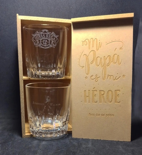 2 Vasos Whisky Vegas Nadir 290ml Caja Mdf Grabado Laser