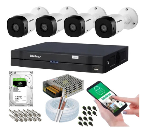 Kit 4 Câmeras Intelbras Bullet E Dvr 4 Canais E Hd Incluso