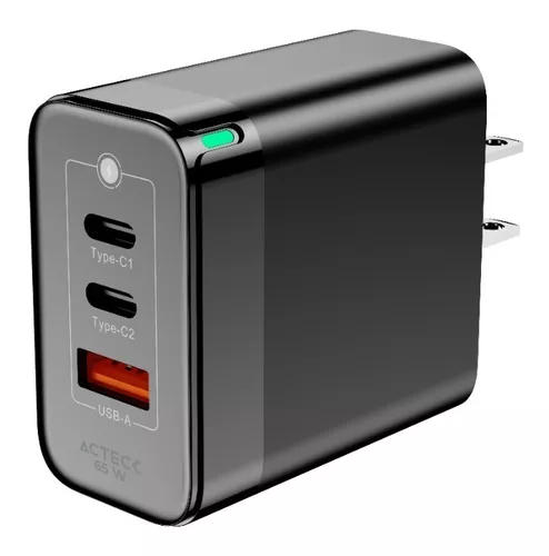 CARGADOR RÁPIDO USB C GAN 65W COLOR NEGRO