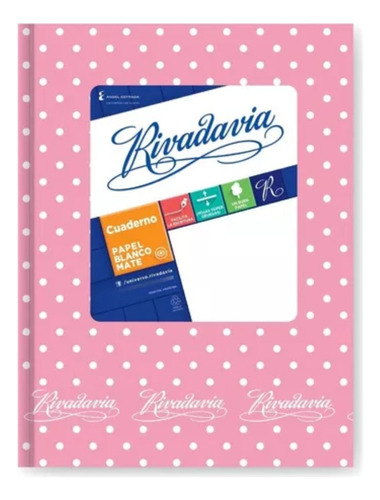 Cuaderno Escolar Rivadavia 16 X 21 X 50 H. Tapa Dura 88 G Tapa Rosa Lunares Rayadas