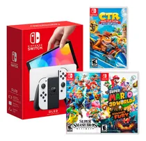 Comprar Consola Switch Oled Blanco+ctr+smash Bros+mario 3d World
