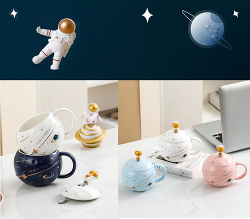 Taza Planeta Astronauta En Relieve De 400ml Con Caja Color Rosa Taza De Cerámica De Astronauta