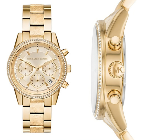 Relógio Feminino Michael Kors Mk6597 Dourado Ouro Cristais Cor Da Correia Dourada