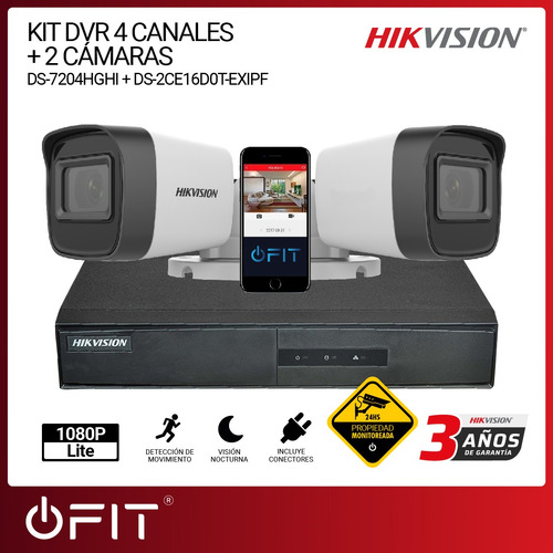 Imagen 2 de 10 de Camara Seguridad Kit Hikvision Dvr 4ch + 2 Bull 720p + Cable
