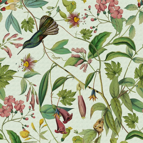 Jiffdiff Peel And Stick Wallpaper Floral, Hummingbird Green 