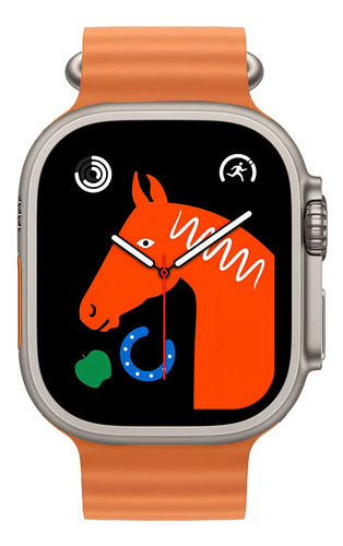 Smartwatch W68+ Ultra Series 8 Nfc Tela 2,02 Caixa Preto Pulseira Laranja Bisel Preto Desenho Da Pulseira Mesh