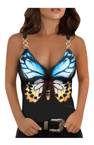 Chaleco De Cadena Para Mujer Tops, Diseño De Mariposa Suelta