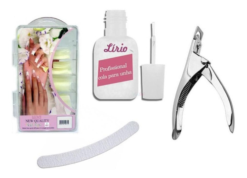 Kit Cola Para Unhas Lixa + Kit 100 Unhas Tips + Alicate