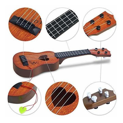 Guitarra Marron 4 Cuerdas 17 Pulgadas Con Armonica Para Niño Marrón
