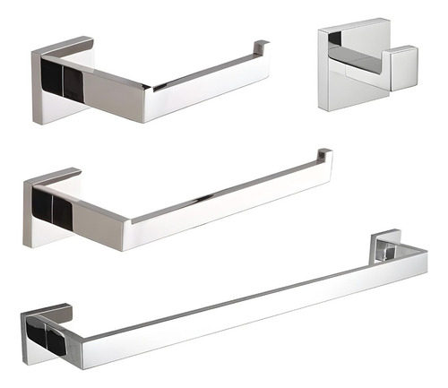 Kit Banheiro Moderno Prata Brilhante Inox Metal Luxo Lavabo