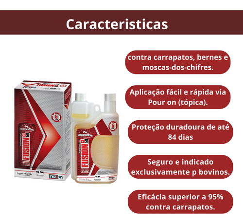 3 Uni Fusion Pour On 1 Litro - Carrapaticida E Bernicida
