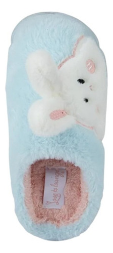 Pantufla Azul De Conejo Afelpada Calientita De Dama