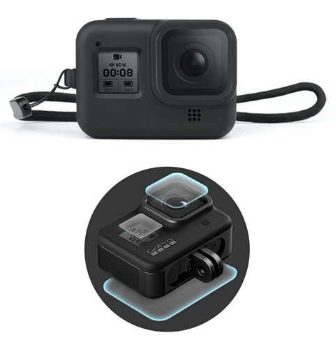 Funda Silicona Estuche Gopro Hero 8 + Kit Vidrio Protector