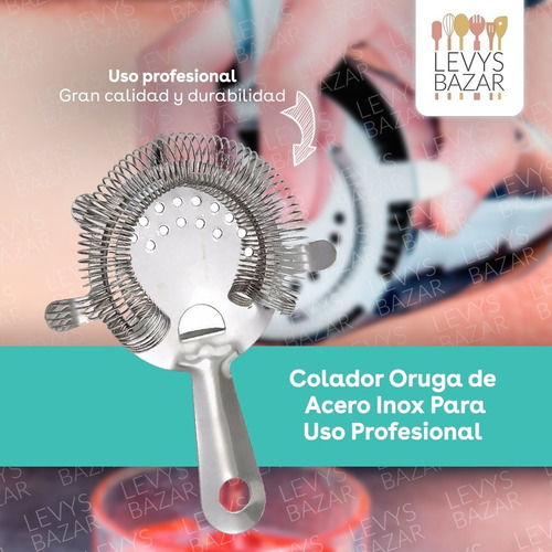 Imagen 2 de 10 de Colador Oruga Acero Inoxidable Barman Cocteleria Tragos
