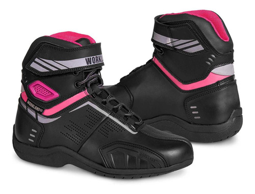 Bota Mujer Motociclista Biker Botin Moto Wkl 80016 Negro Ros