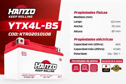 Bateria Gel At110lt 2021 - 2022 - 2023 Ytx4l-bs Alta Calidad