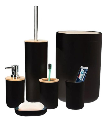 Elegante Juego De Accesorios De Baño 6pcs Negro Bambú