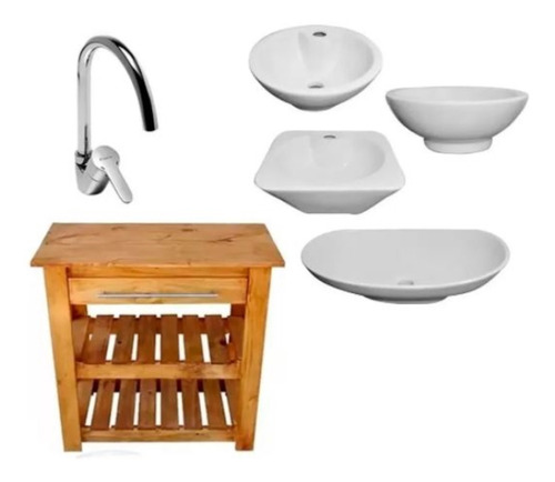 Combo Baño Completo 80 Vanitory Estilo Campo Bacha Loza Apoyo Blanco Griferia Yvon Piazza Cromo Set Baño Moderno