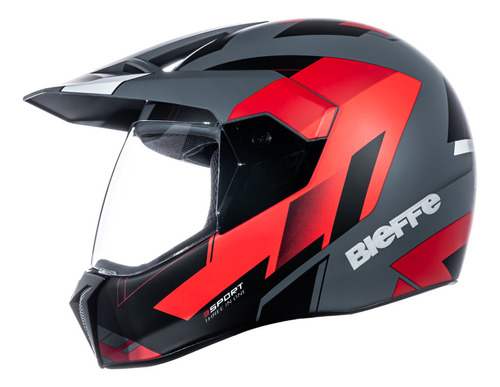 Capacete para moto  integral Bieffe  3 Sport  cinza-escuro e vermelho fosco react tamanho 56 