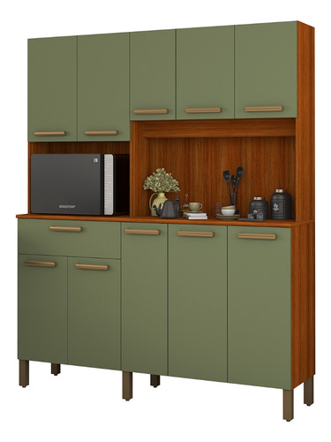 Armário Jade Cozinha Mdf Resistente E Compacto10 Portas Cor Verde