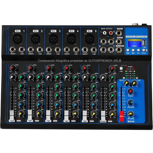 Imagen 1 de 9 de Consola Mixer 8 Canales Bluetooth Usb Phantom Power Eq F-7