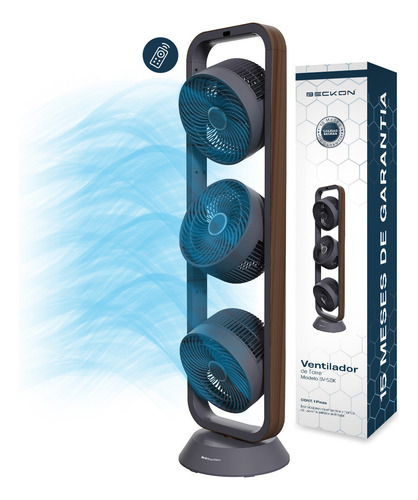 Ventilador De Torre Turbo Circulador 100cm De Alto Beckon Con 3 Motores Big Flow Y Acabado Tipo Madera +control Remoto +oscilación +temporizador +modos De Uso
