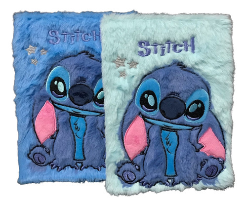 Caderno Stitch Pelúcia Com Caneta Azul-celeste