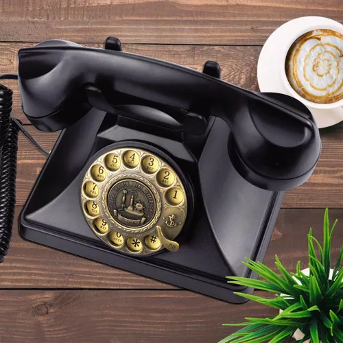 Teléfonos rotativos para teléfono fijo, teléfono fijo retro, teléfonos  domésticos de moda antigua con función de timbre mecánico y altavoz (negro)