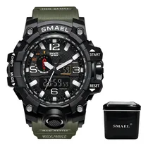 Comprar Relógio Masculino Tático Militar Smael 1545 Preto Com Caixa Cor Da Correia Smael 1545 Verde Cor Do Bisel Verde Cor Do Fundo Preto