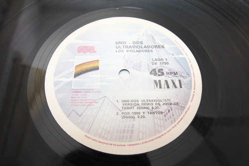 Vinilo Maxi Uno Dos Ultra Violadores 1986 45 Rpm Con Insert (Usado)