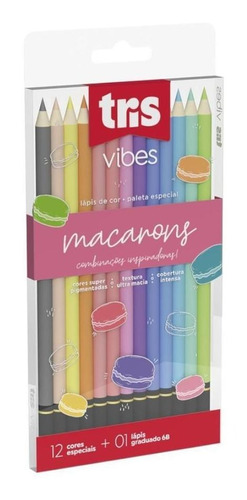 Lápis Cor Tris Vibes 12 Cores Macarons + 1 Lápis Graduado 6b