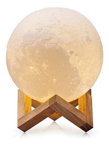 Lámpara Veladora Luna De 15cm Con Base De Madera Luces Led ®