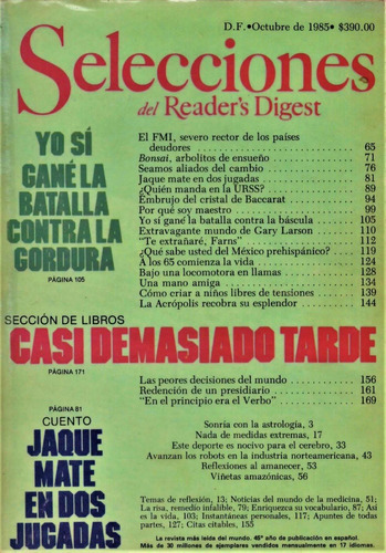 Selecciones Octubre 1985 - Jaque Mate En Dos Jugadas - Más