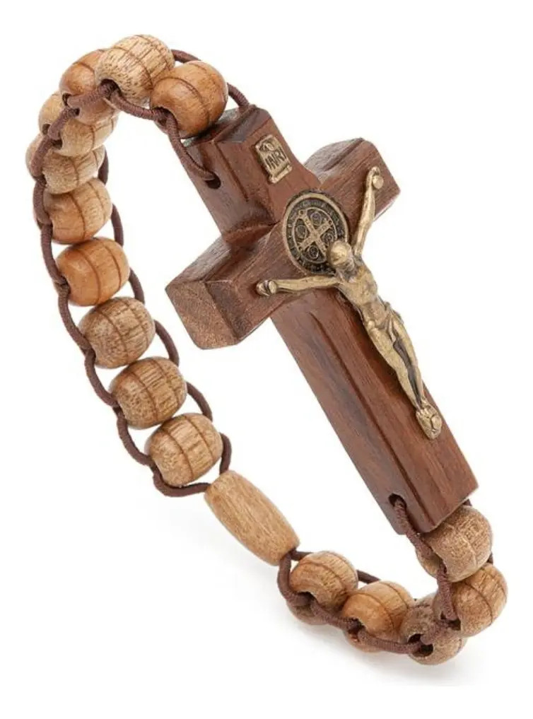 Terço Dezena Madeira São Bento Artigos Religiosos 2 Marrom 8mm