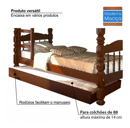 Imagem 2 de 3 de Cama Auxiliar De Madeira Maciça Palmo - Castanho