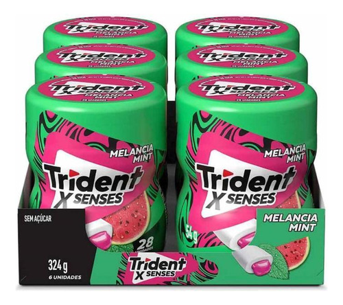 6 Potes Trident Xsense Melancia Mint Goma Mascar 54g