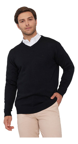 Sweater Hombre V-neck Tejido Grueso Negro Corona