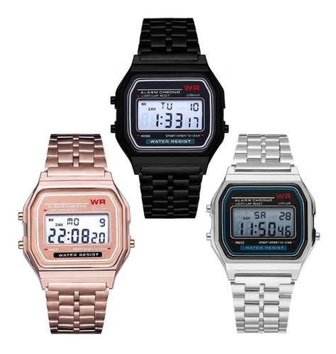 Reloj Estilo Retro A168 Unisex Digital Correa Metal