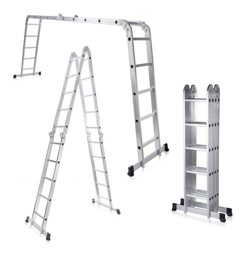 MSW Escalera De Mano De Aluminio MSW-AT4 4 Peldaños, Capacidad Hasta 150 kg, Altura máxima Hasta 142,5 cm