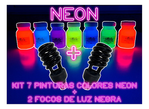 Pintura Neon Fuba 100gr 7pzas + 2 Foco De Luz Negra