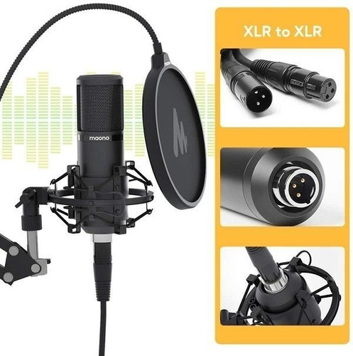 Imagen 3 de 5 de Microfono Pro + Soporte + Antipop Radio Podcast Maono Pm320s