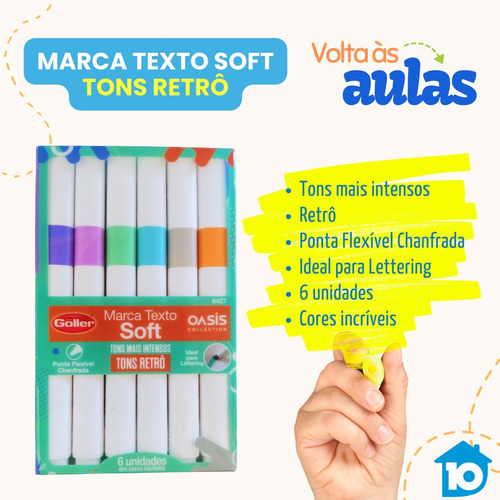 Canetinha Marca Texto Soft Goller Tons Retrô Escola