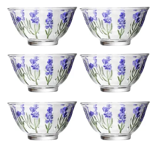 Kit 6 Bowls Sobremesa Cristal Lavanda Decoração Mesa Posta