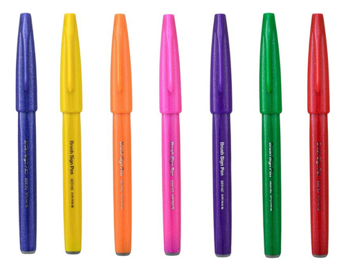 Kit Caneta Brush Sign Pen 7 Cores Variadas Pentel