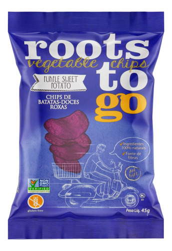 Roots To Go chips batata doce roxas sem glúten 45gr