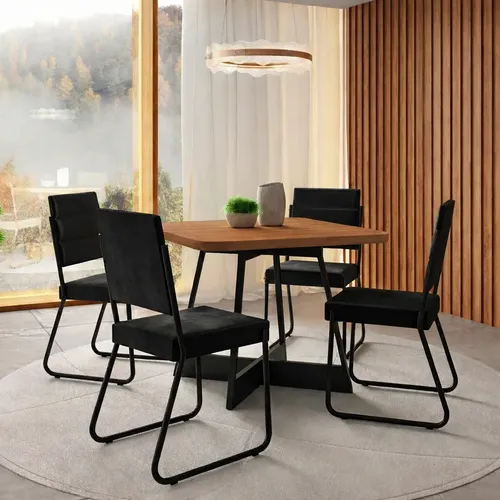Conjunto Sala de Jantar 4 Cadeiras Charlotte Carraro Preto Liso
